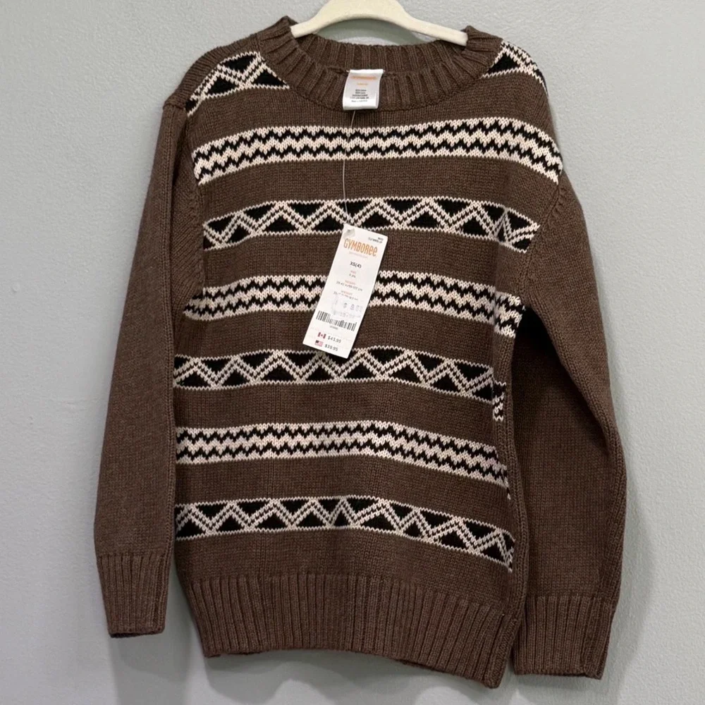 Gymboree Boys Brown Fair Isle Cotton Knit Sweater NWT Size XS 4